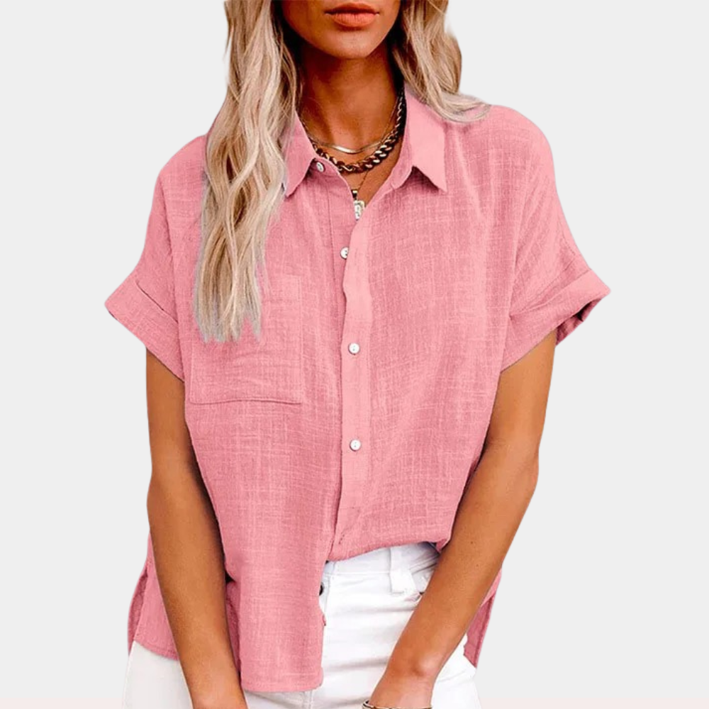 Lightweight Cotton-Linen Blend Women's Blouse - Casual Short Sleeve Top for Everyday Wear