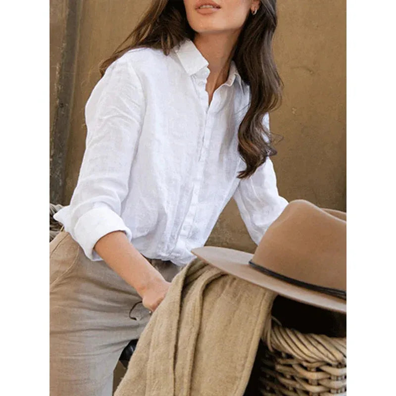 Linen Blouse for Women - Casual Lightweight Top with Short Sleeves - Perfect for Everyday Wear