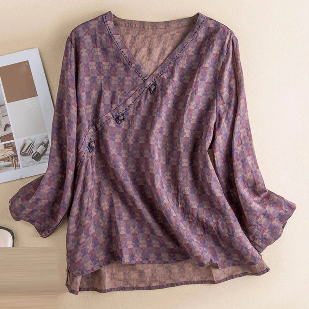 Linen Crosswrap Blouse for Women - Lightweight, Stylish Top for Casual or Dressy Occasions