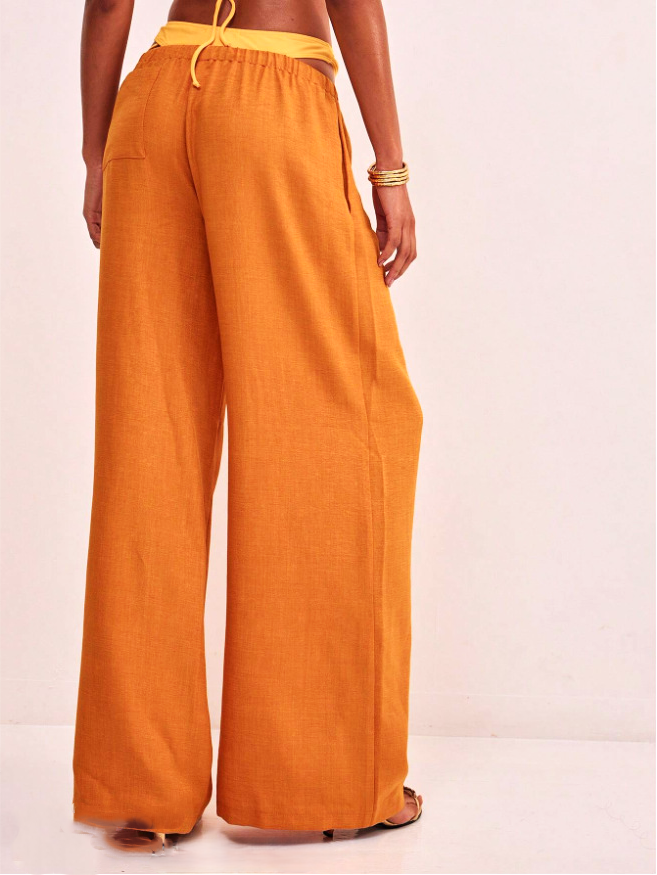 Linen Drawstring Trousers for Women - Comfortable Casual Pants for Everyday Wear - Lightweight Summer Style