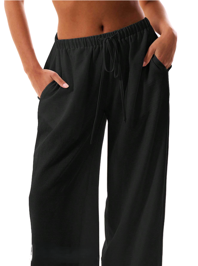 Linen Drawstring Trousers for Women - Comfortable Casual Pants for Everyday Wear - Lightweight Summer Style