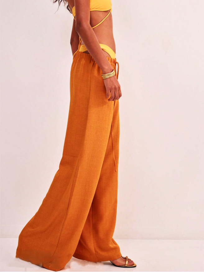 Linen Drawstring Trousers for Women - Comfortable Casual Pants for Everyday Wear - Lightweight Summer Style