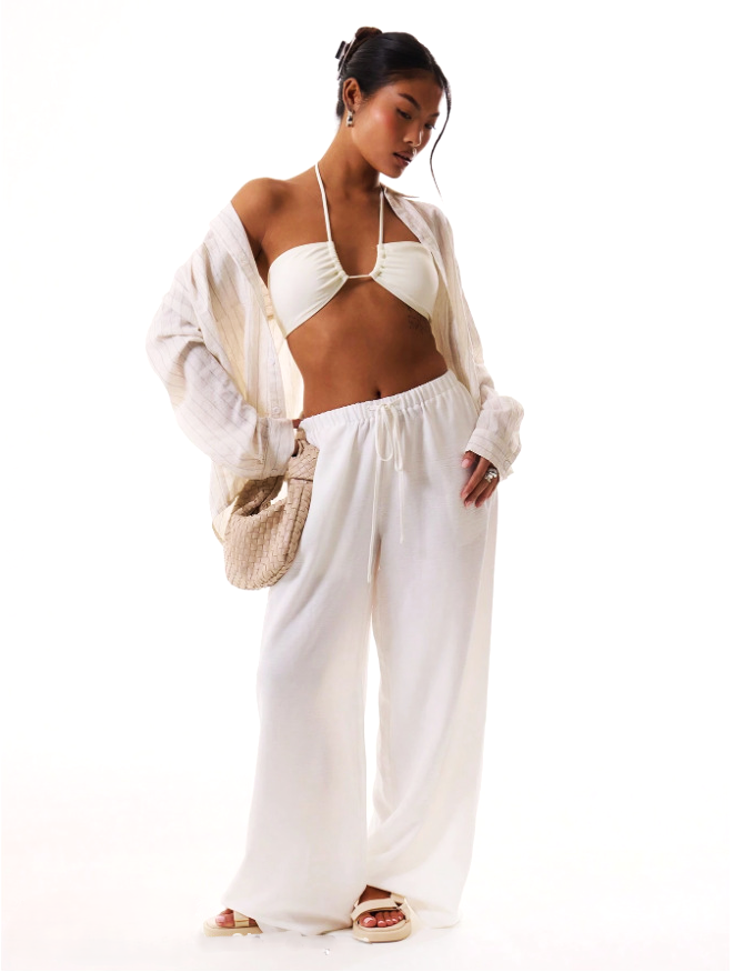 Linen Drawstring Trousers for Women - Comfortable Casual Pants for Everyday Wear - Lightweight Summer Style