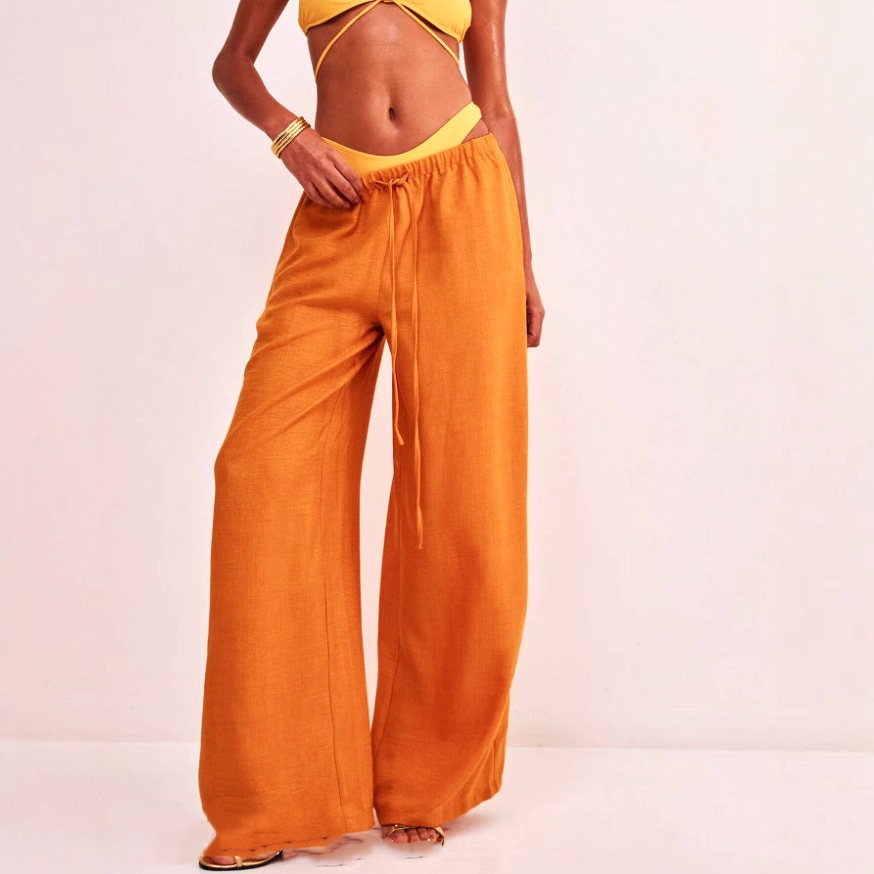 Linen Drawstring Trousers for Women - Comfortable Casual Pants for Everyday Wear - Lightweight Summer Style