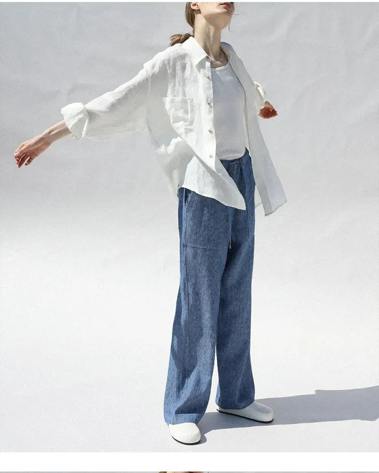 Linen Oversized Blouse for Women - Lightweight, Casual Top for Everyday Wear