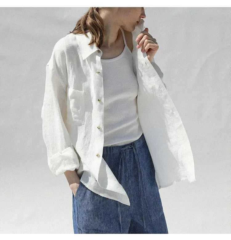 Linen Oversized Blouse for Women - Lightweight, Casual Top for Everyday Wear
