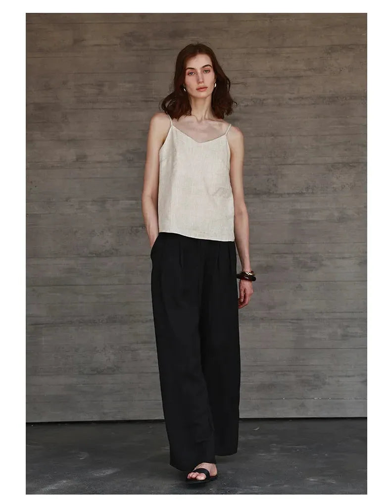 Linen V-Neck Camisole Top for Women - Lightweight, Casual Summer Wear - Perfect for Layering or Standalone
