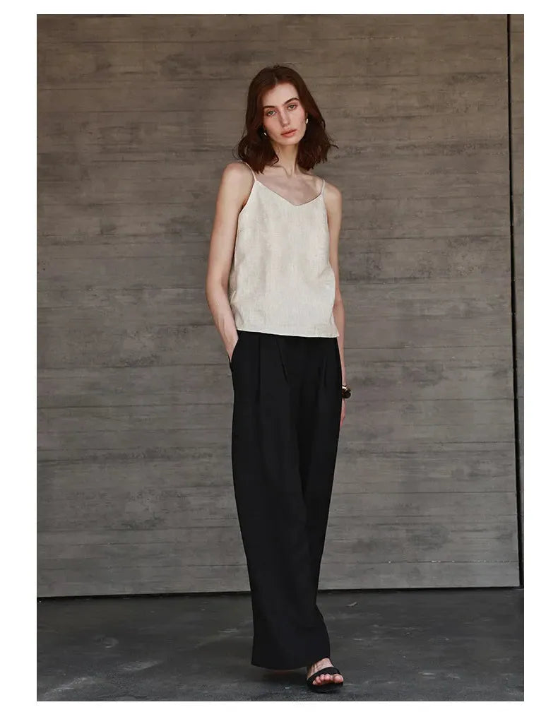 Linen V-Neck Camisole Top for Women - Lightweight, Casual Summer Wear - Perfect for Layering or Standalone