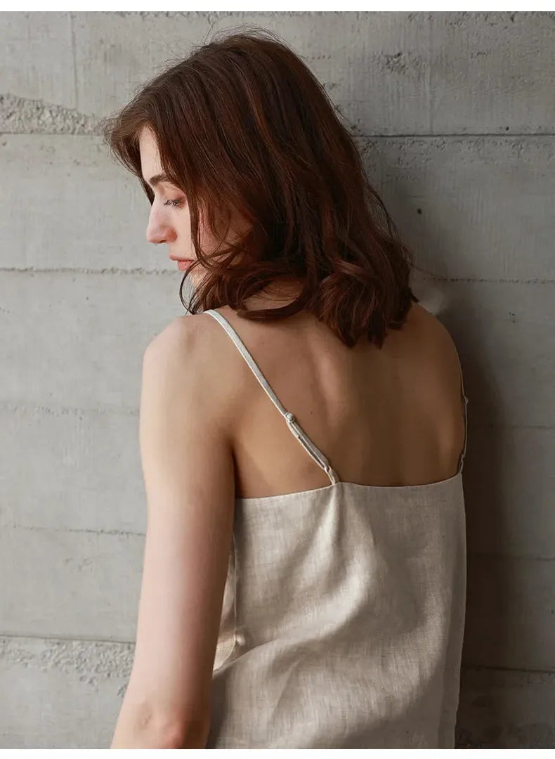 Linen V-Neck Camisole Top for Women - Lightweight, Casual Summer Wear - Perfect for Layering or Standalone
