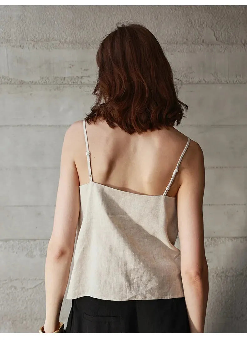 Linen V-Neck Camisole Top for Women - Lightweight, Casual Summer Wear - Perfect for Layering or Standalone
