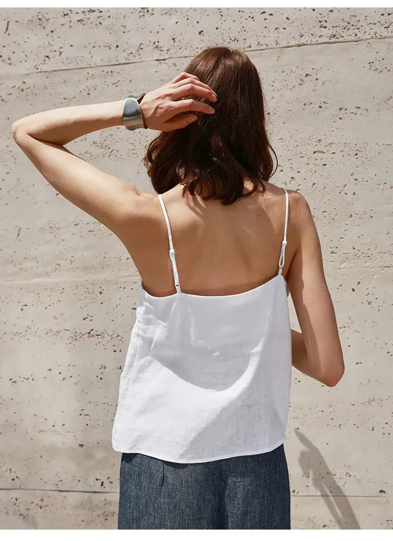 Linen V-Neck Camisole Top for Women - Lightweight, Casual Summer Wear - Perfect for Layering or Standalone