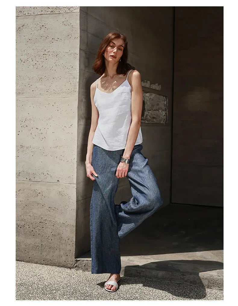 Linen V-Neck Camisole Top for Women - Lightweight, Casual Summer Wear - Perfect for Layering or Standalone