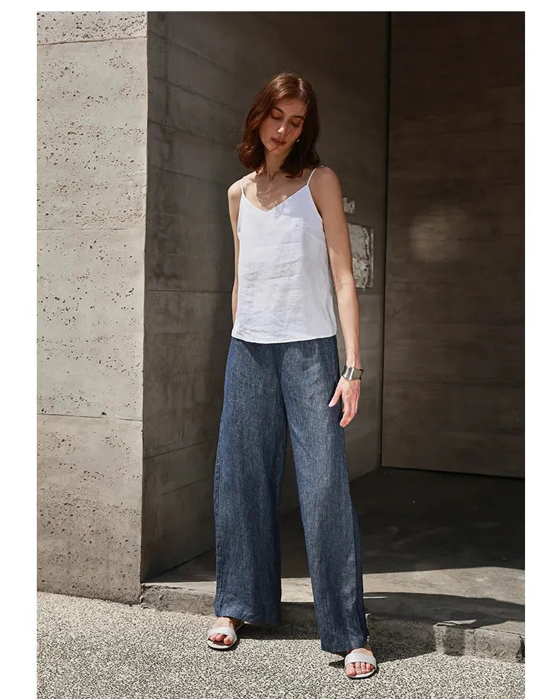 Linen V-Neck Camisole Top for Women - Lightweight, Casual Summer Wear - Perfect for Layering or Standalone