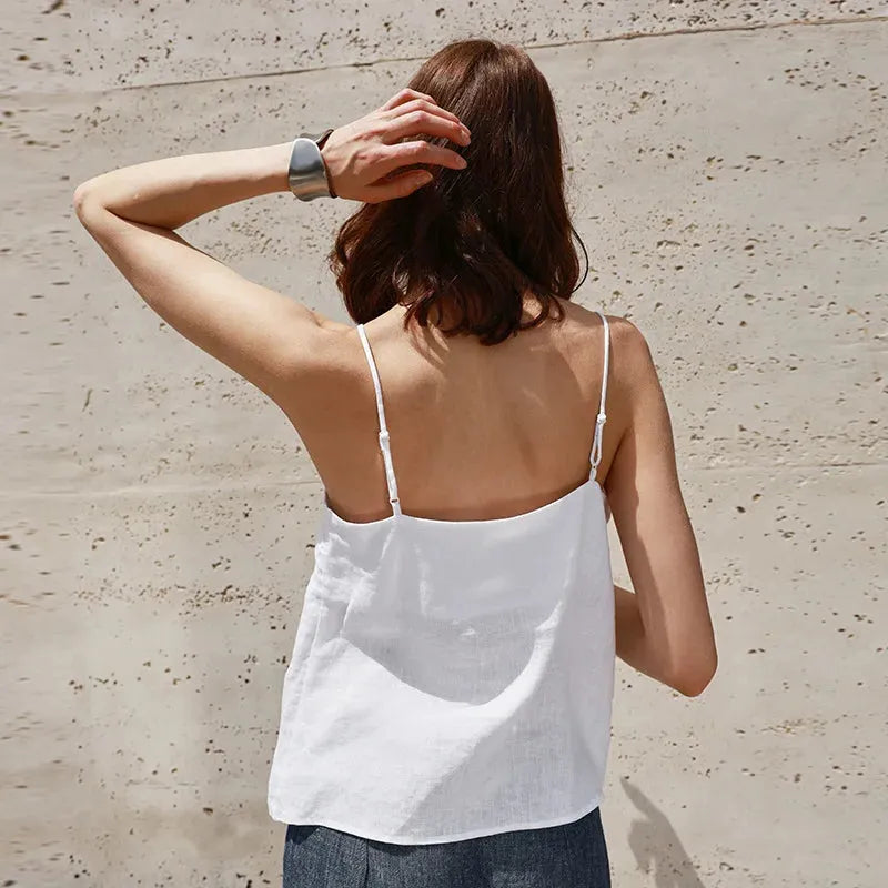 Linen V-Neck Camisole Top for Women - Lightweight, Casual Summer Wear - Perfect for Layering or Standalone