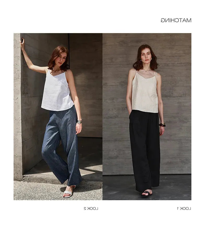 Linen V-Neck Camisole Top for Women - Lightweight, Casual Summer Wear - Perfect for Layering or Standalone