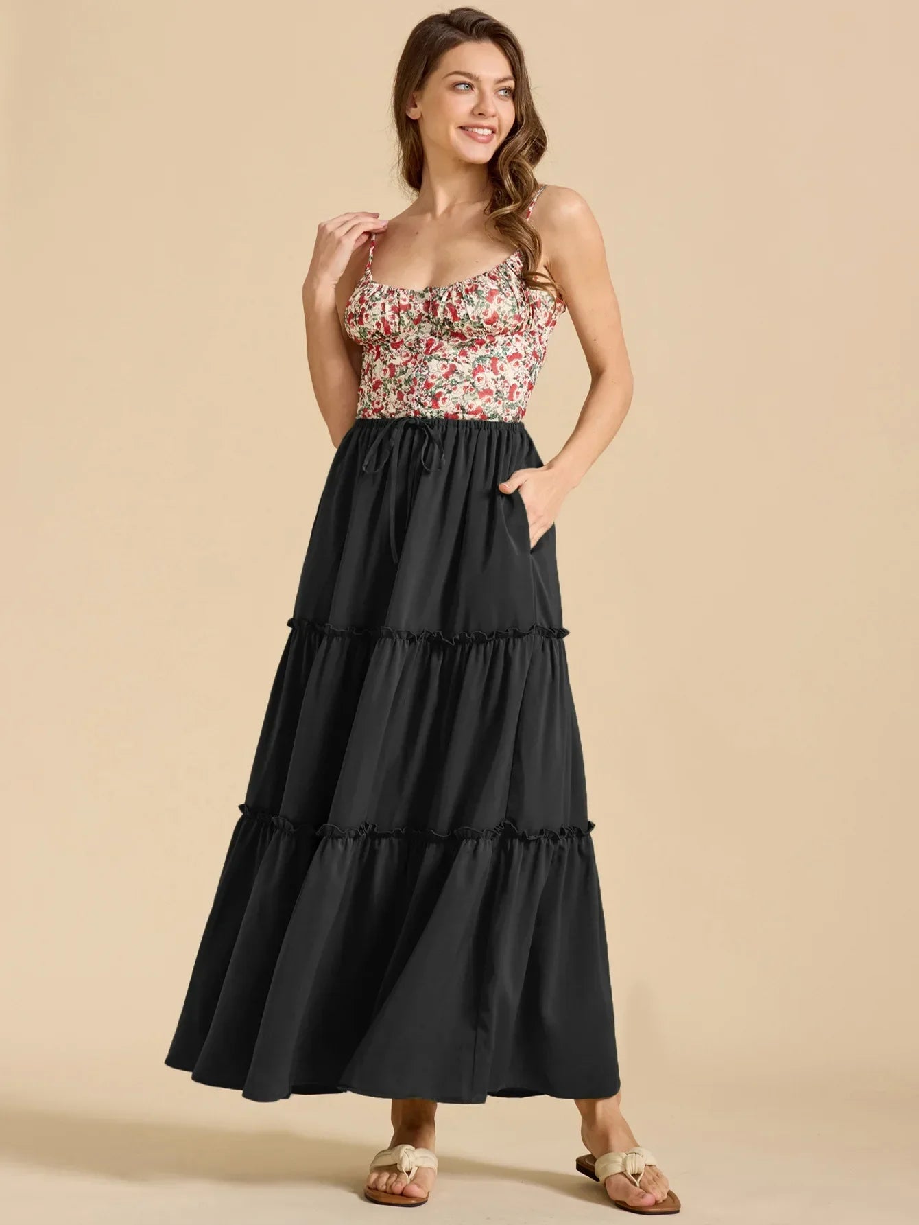 Meadow Floral Maxi Skirt - Lightweight Cotton, Bohemian Style, Perfect for Casual Wear and Summer Events