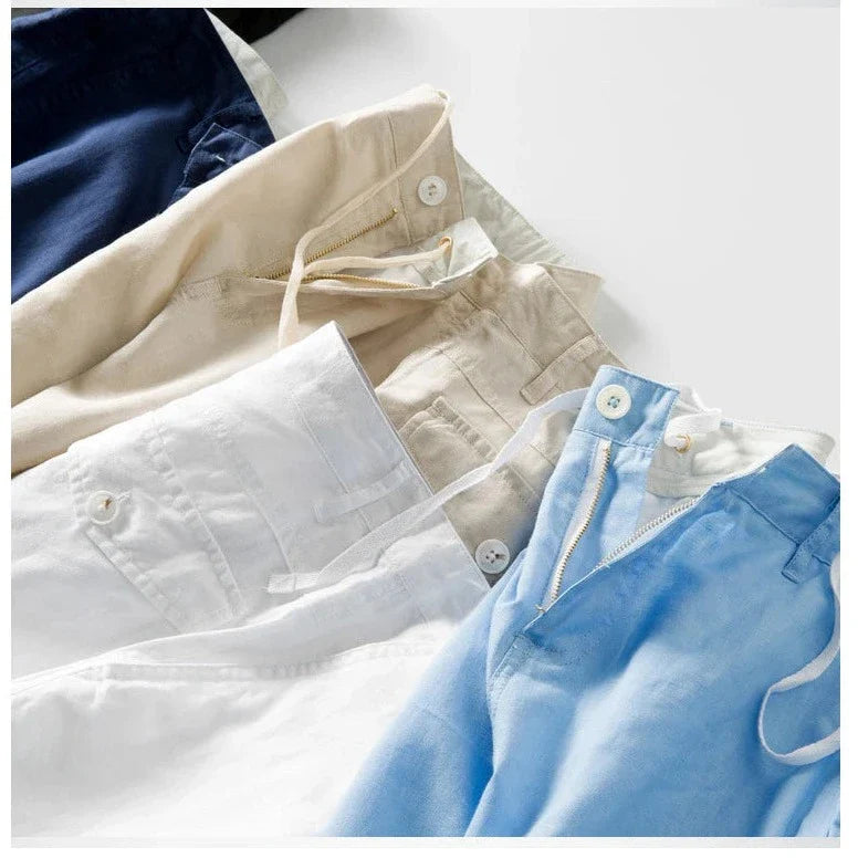 Men's Cotton Linen Beach Shorts - Lightweight Summer Casual Wear for Outdoor Activities