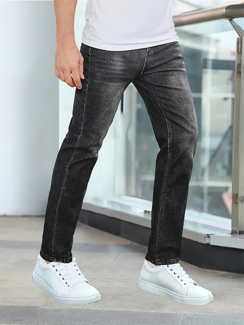 Men's Denim Jeans with Pockets - Casual Fit, Versatile Everyday Wear, Durable Cotton Fabric