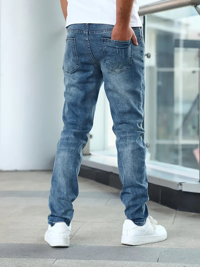 Men's Denim Jeans with Pockets - Casual Fit, Versatile Everyday Wear, Durable Cotton Fabric