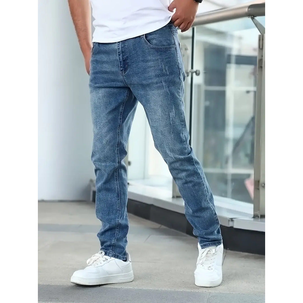 Men's Denim Jeans with Pockets - Casual Fit, Versatile Everyday Wear, Durable Cotton Fabric