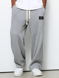 Men's Drawstring Waffle-Textured Full-Length Pants with Side Pockets and Wide Legs