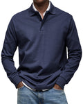 Men's Long-Sleeve Polo Shirt with Button Placket and Fold-Down Collar