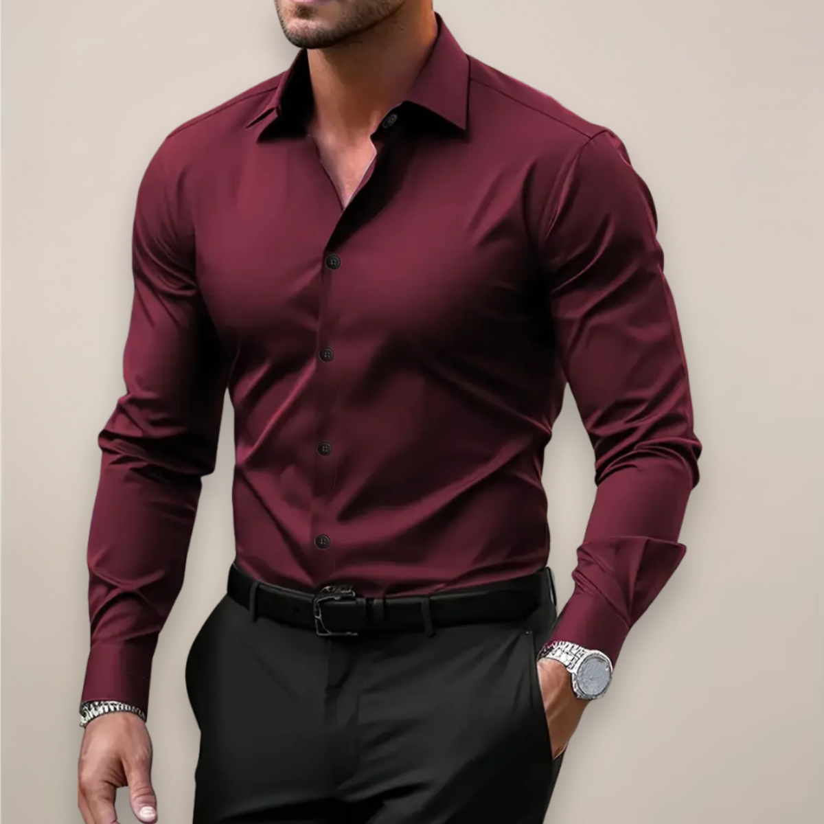 Men's Long-Sleeve Shirt with Classic Notched Collar