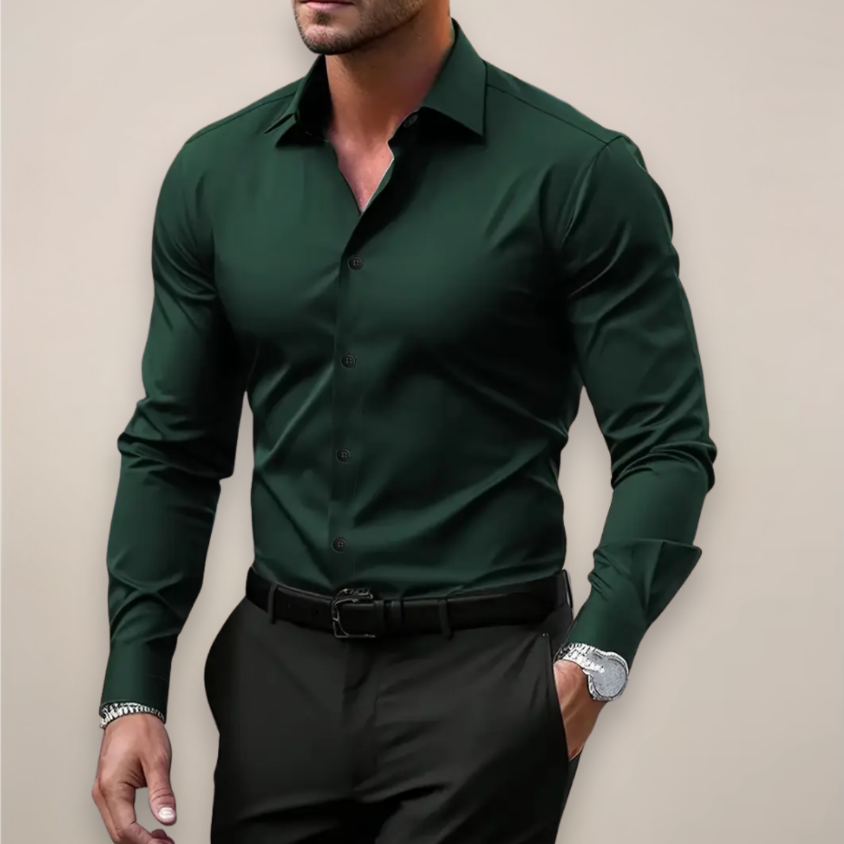 Men's Long-Sleeve Shirt with Classic Notched Collar