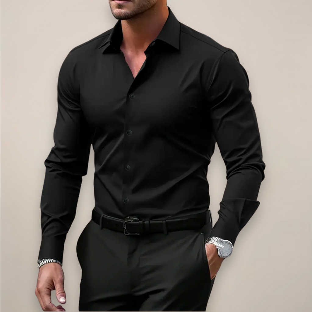 Men's Long-Sleeve Shirt with Classic Notched Collar
