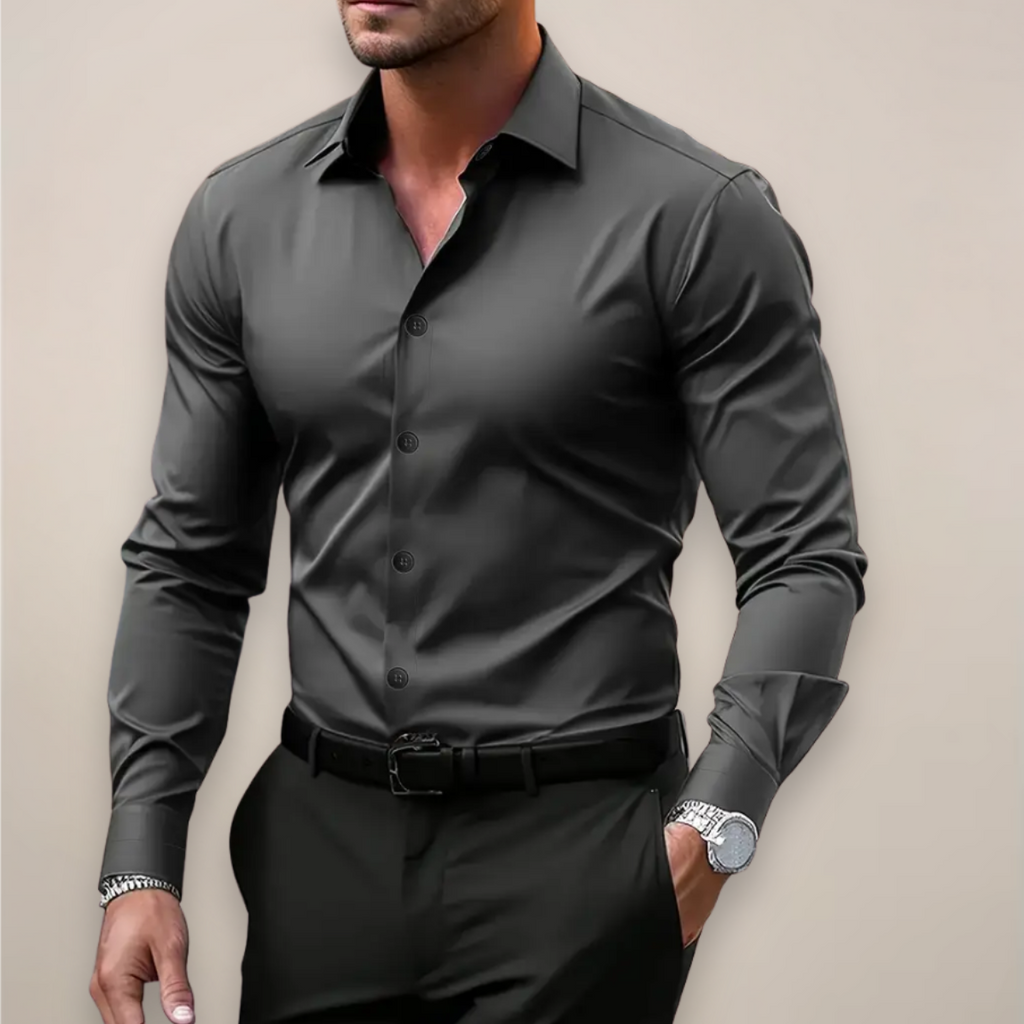 Men's Long-Sleeve Shirt with Classic Notched Collar