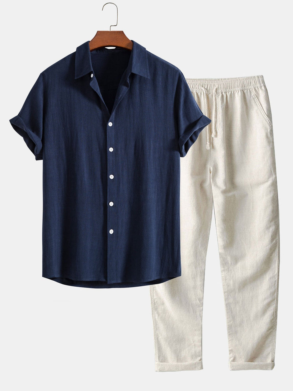 Men's Summer Outfit Set - Lightweight Cotton Casual Wear for Warm Weather - Short Sleeve Shirt and Shorts Combo