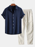 Men's Summer Outfit Set - Lightweight Cotton Casual Wear for Warm Weather - Short Sleeve Shirt and Shorts Combo