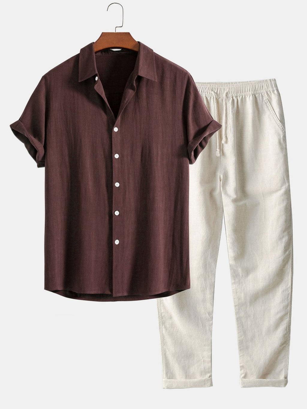 Men's Summer Outfit Set - Lightweight Cotton Casual Wear for Warm Weather - Short Sleeve Shirt and Shorts Combo