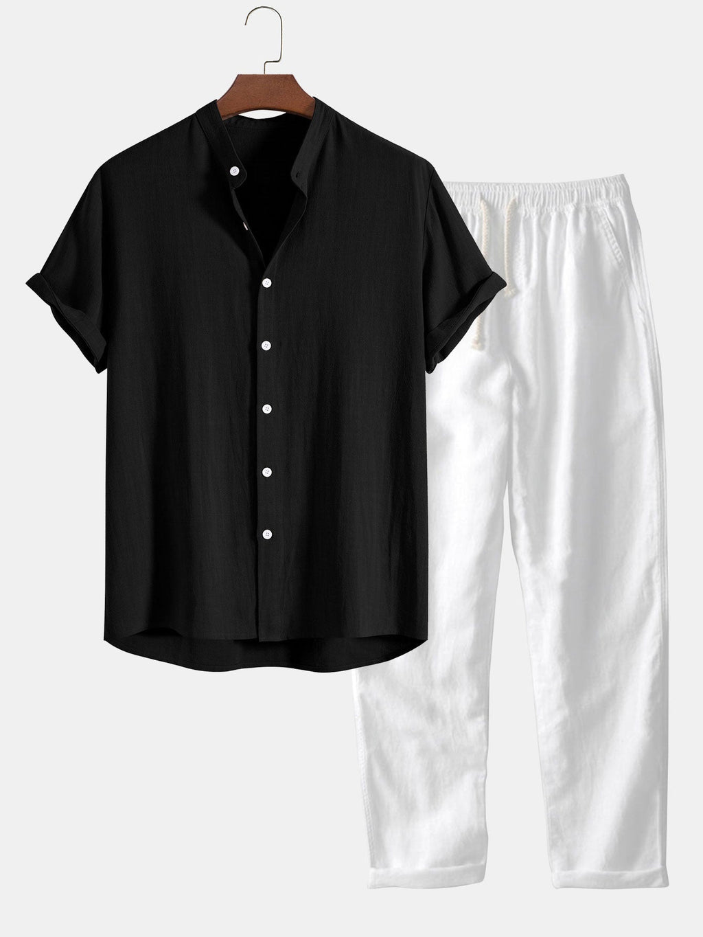 Men's Summer Outfit Set - Lightweight Cotton Casual Wear for Warm Weather - Short Sleeve Shirt and Shorts Combo