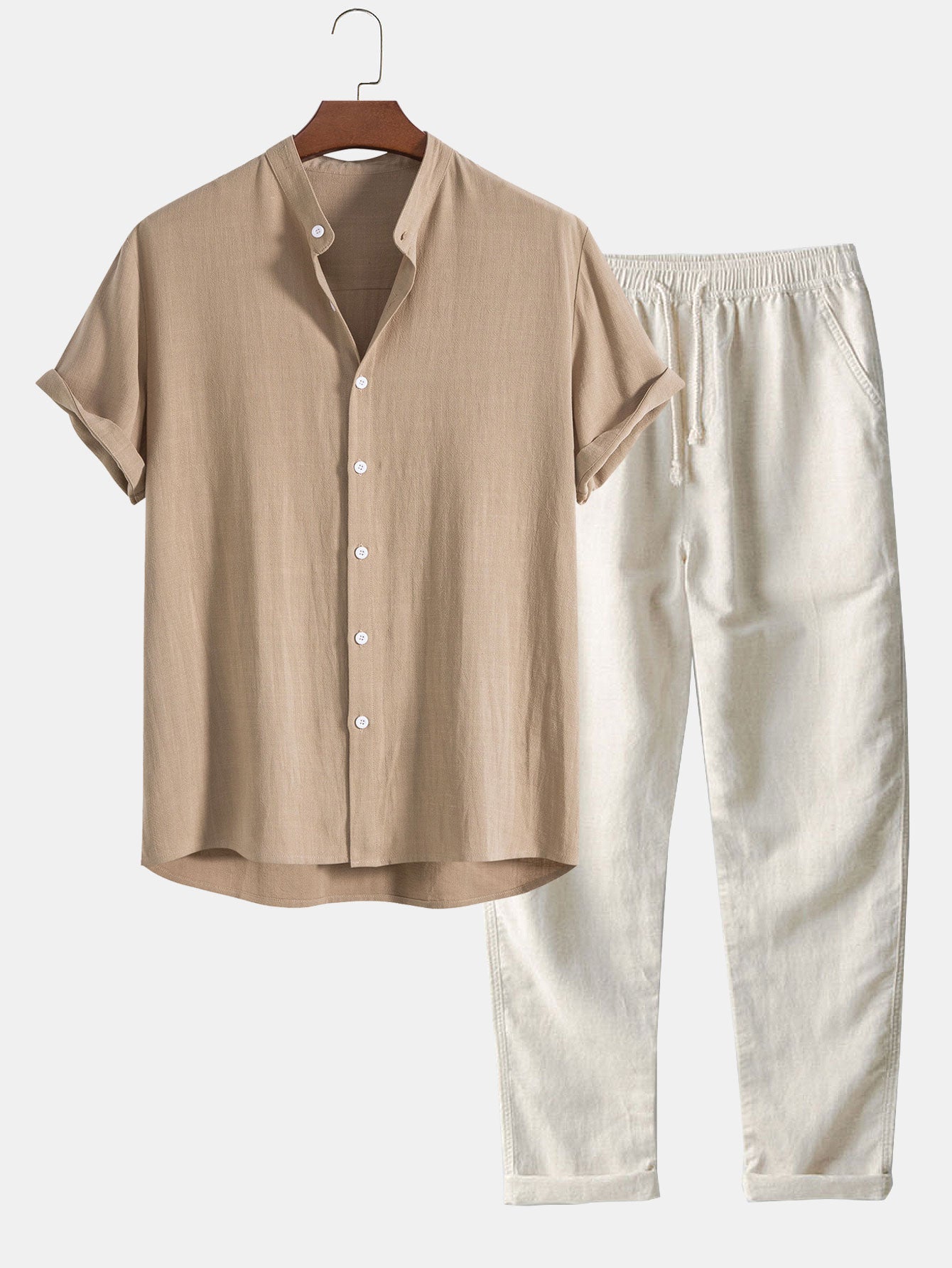 Men's Summer Outfit Set - Lightweight Cotton Casual Wear for Warm Weather - Short Sleeve Shirt and Shorts Combo