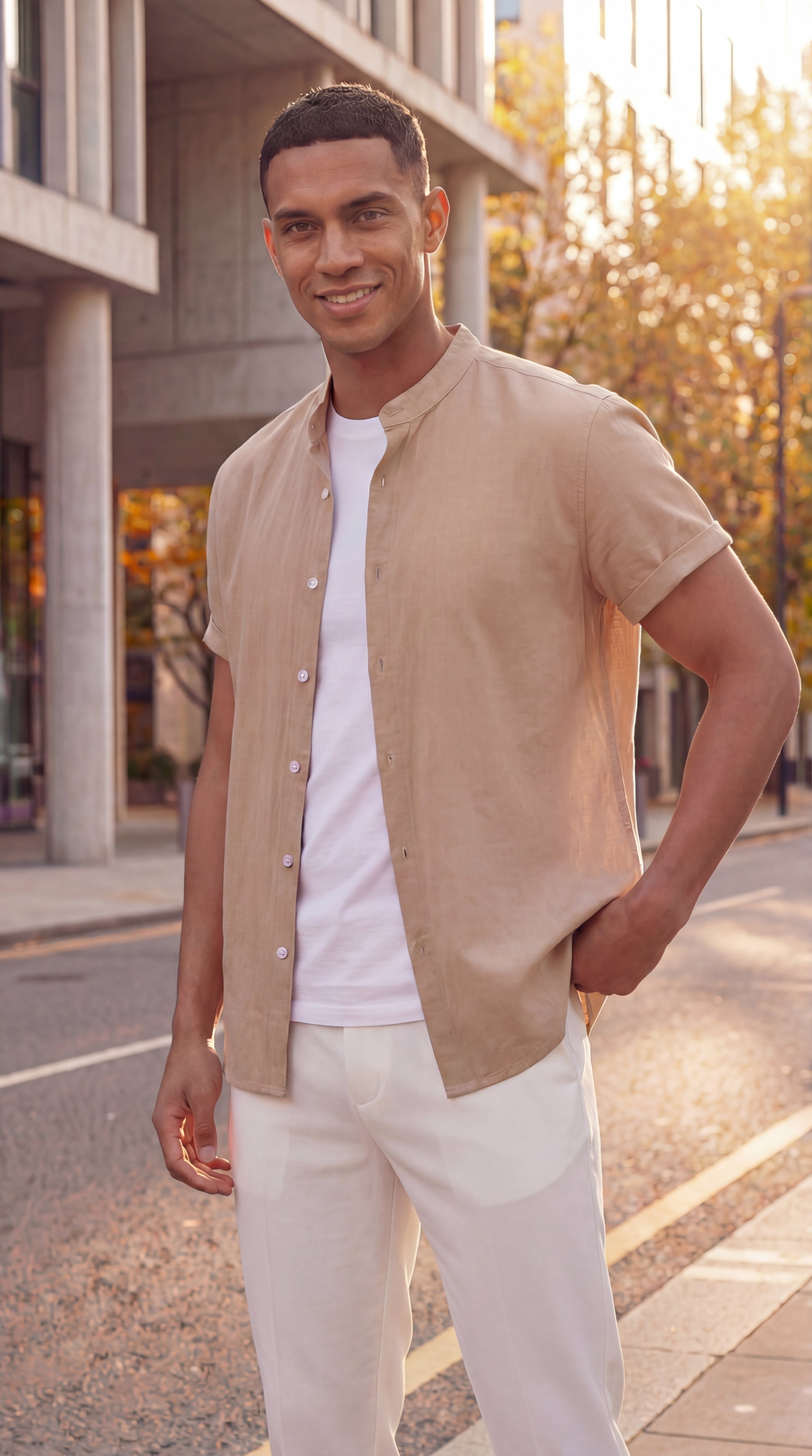 Men's Summer Outfit Set - Lightweight Cotton Casual Wear for Warm Weather - Short Sleeve Shirt and Shorts Combo