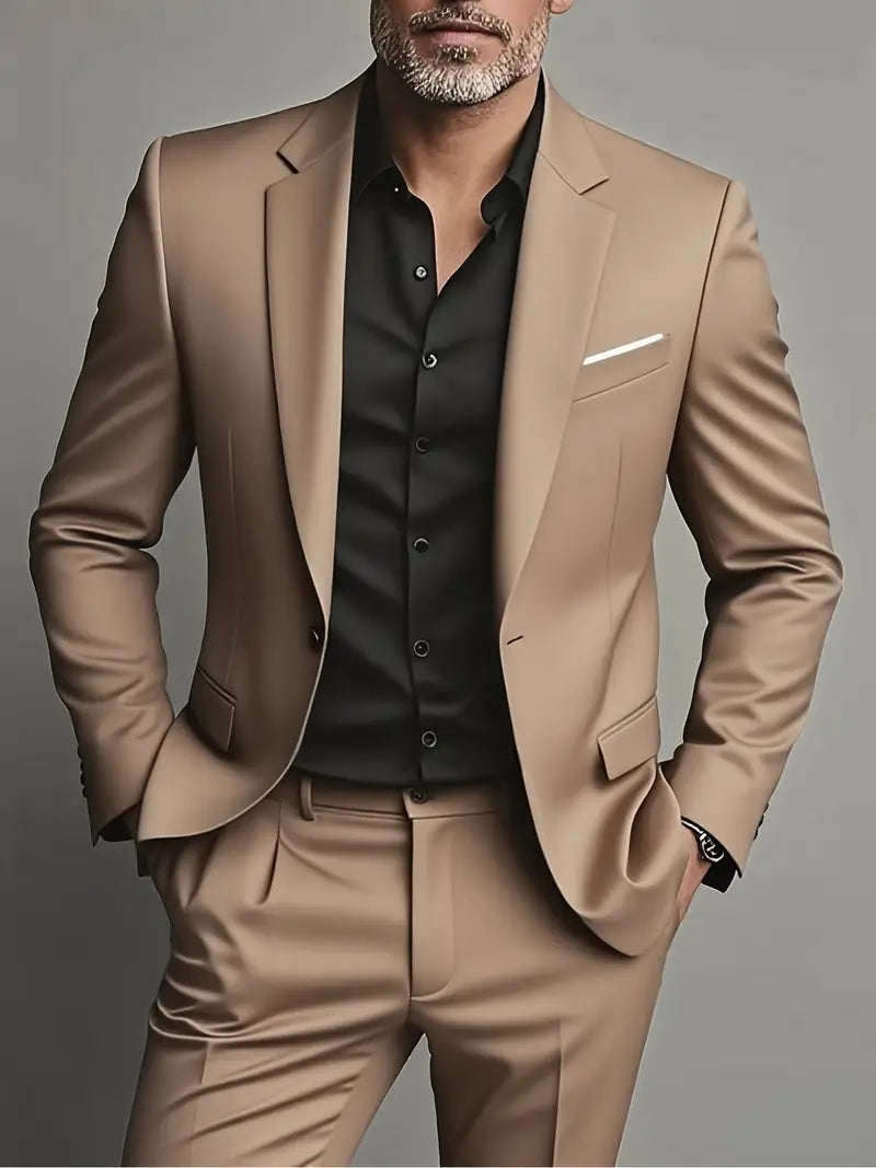 Men's Two-Piece Suit with Tailored Design for Formal Wear