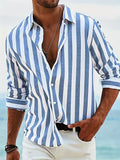 Men's Vertical Striped Long Sleeve Shirt with Button-Front Closure and Spread Collar