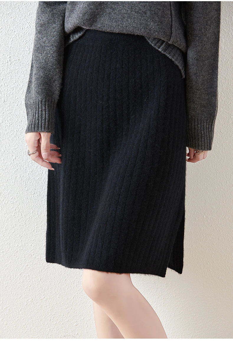 Merino Wool Midi Skirt for Women - Soft, Warm, Versatile Knit Skirt for Casual or Office Wear