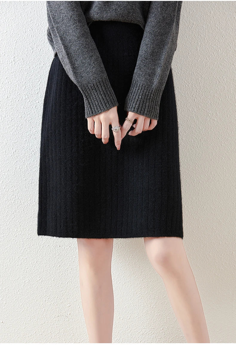 Merino Wool Midi Skirt for Women - Soft, Warm, Versatile Knit Skirt for Casual or Office Wear