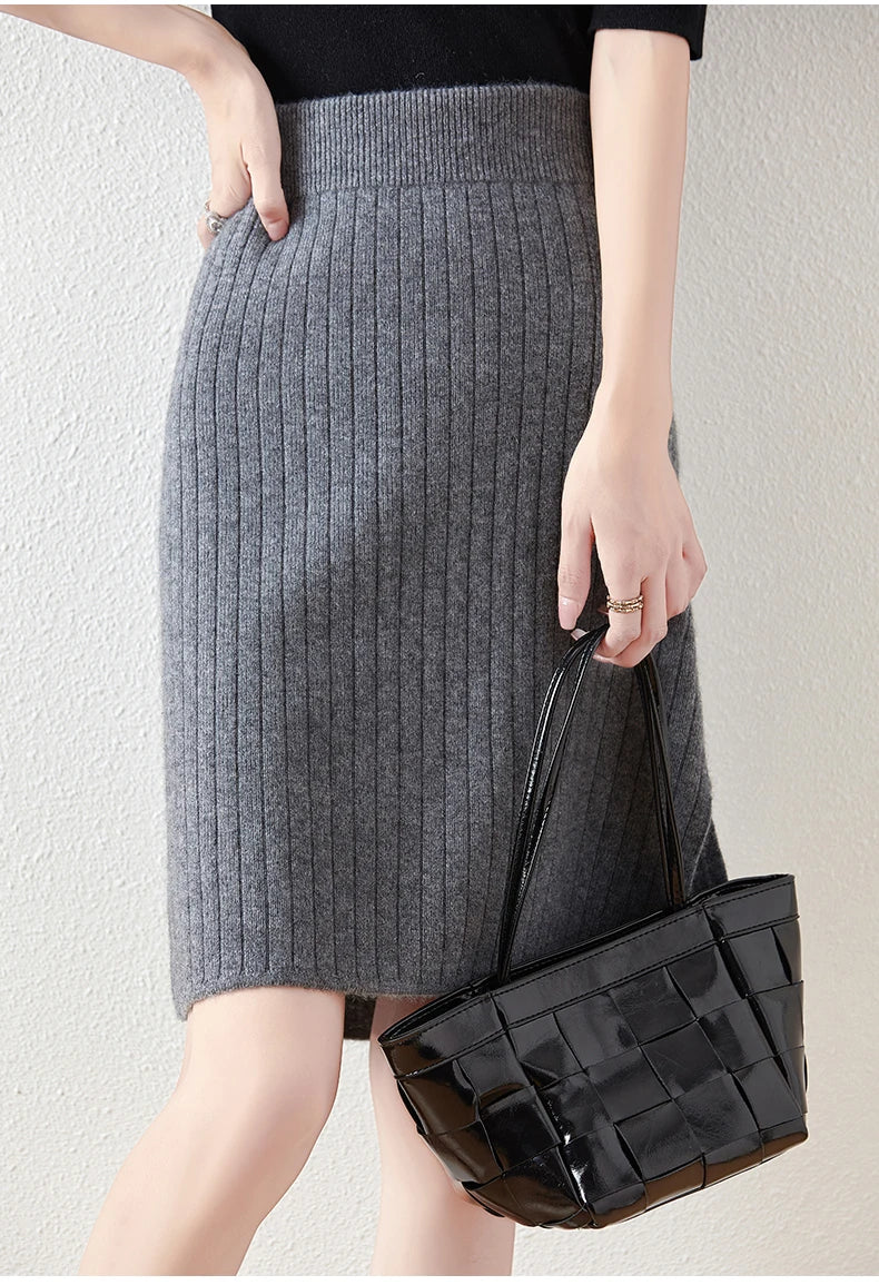 Merino Wool Midi Skirt for Women - Soft, Warm, Versatile Knit Skirt for Casual or Office Wear