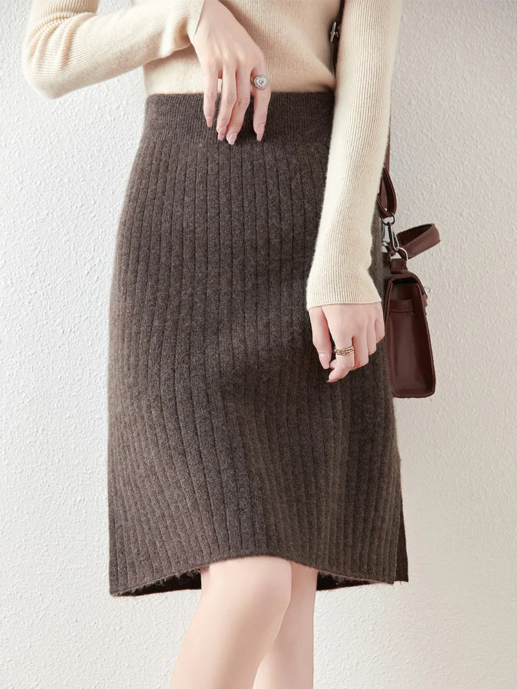 Merino Wool Midi Skirt for Women - Soft, Warm, Versatile Knit Skirt for Casual or Office Wear