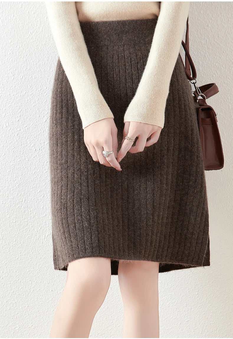 Merino Wool Midi Skirt for Women - Soft, Warm, Versatile Knit Skirt for Casual or Office Wear