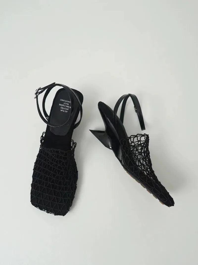 Mesh Weave Heels for Women - Elegant Open-Toe Design for Evening Wear and Special Occasions