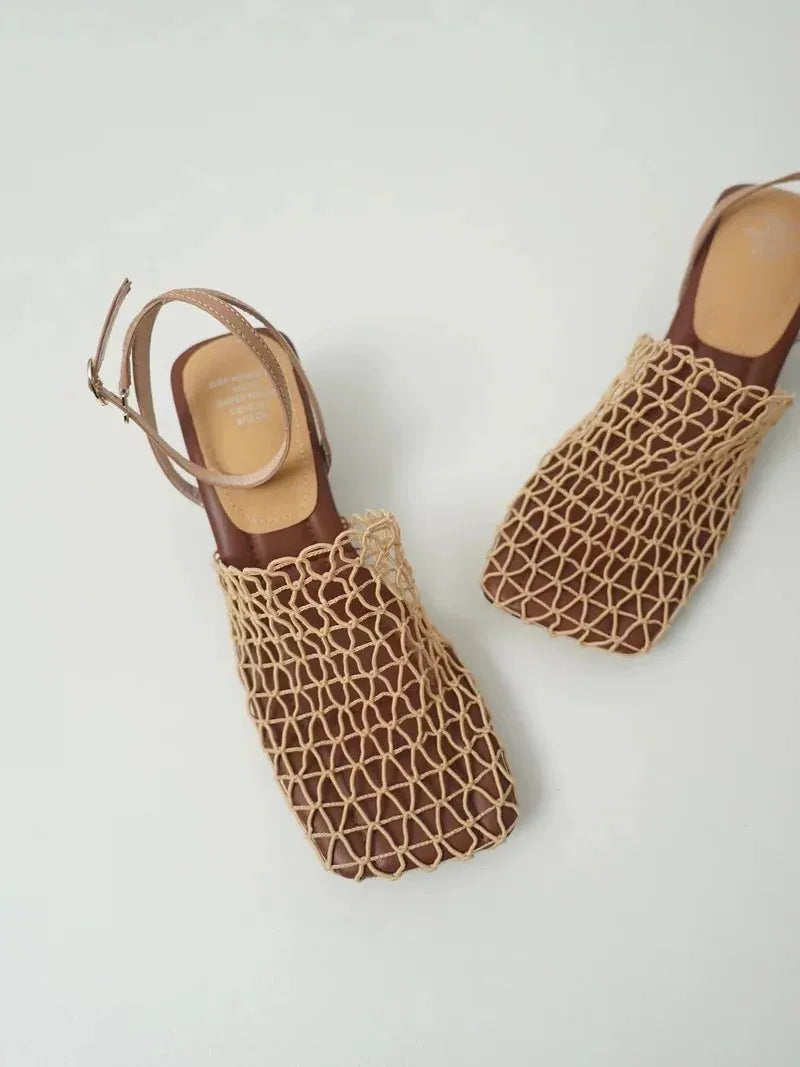 Mesh Weave Heels for Women - Elegant Open-Toe Design for Evening Wear and Special Occasions