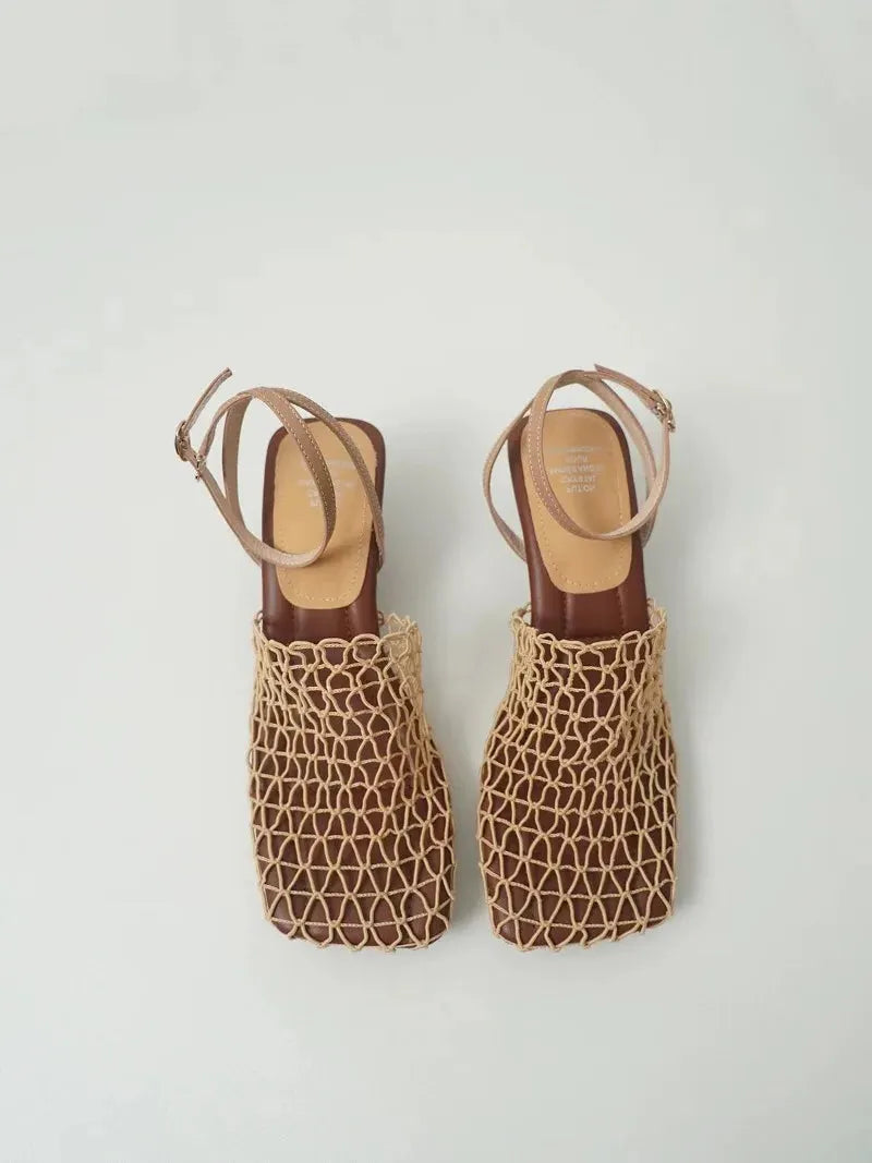 Mesh Weave Heels for Women - Elegant Open-Toe Design for Evening Wear and Special Occasions