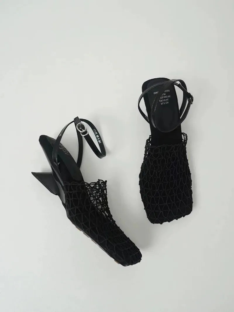 Mesh Weave Heels for Women - Elegant Open-Toe Design for Evening Wear and Special Occasions