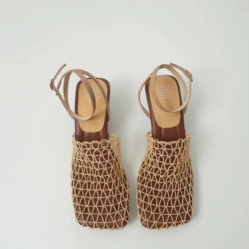 Mesh Weave Heels for Women - Elegant Open-Toe Design for Evening Wear and Special Occasions