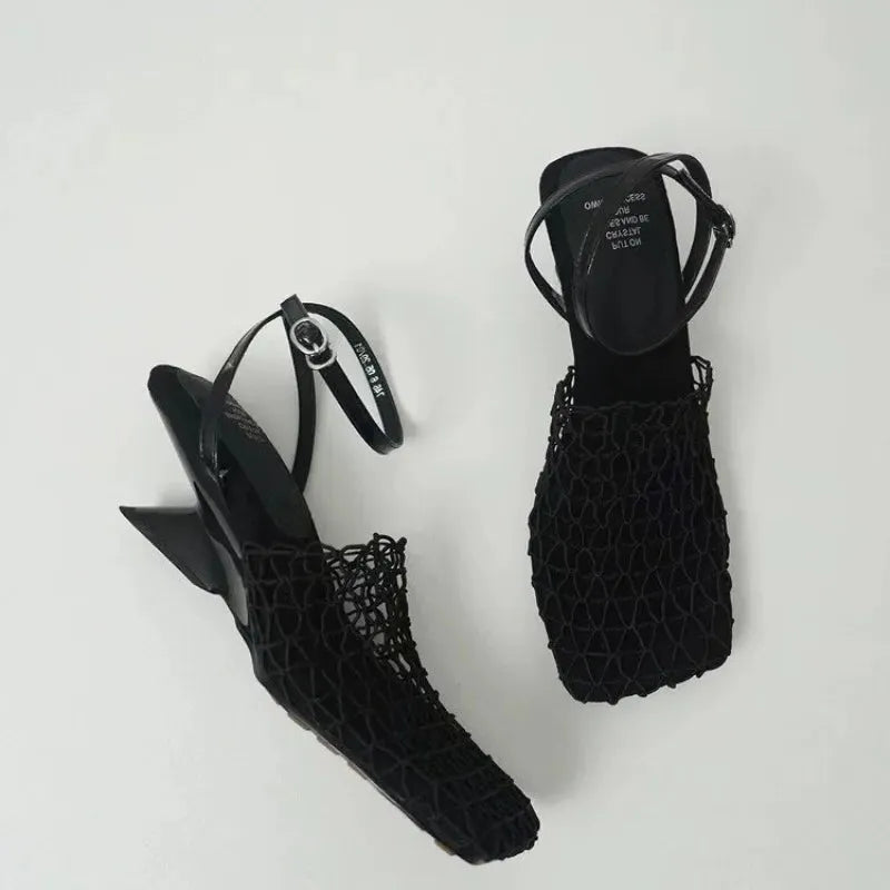 Mesh Weave Heels for Women - Elegant Open-Toe Design for Evening Wear and Special Occasions