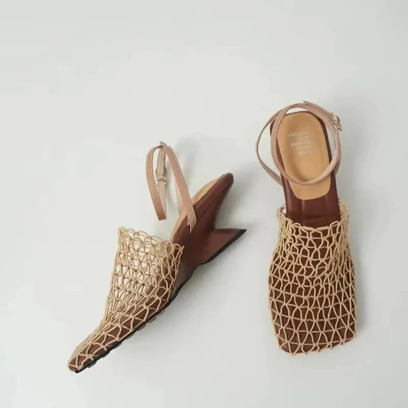 Mesh Weave Heels for Women - Elegant Open-Toe Design for Evening Wear and Special Occasions